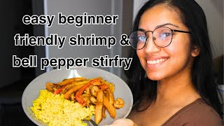 easy shrimp amp bellpepper beginner meal  cook with me [upl. by Divod]