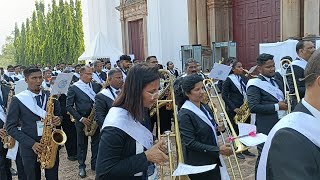 Brass band ensemble of 100 musicians in play at Exposition [upl. by Rather]