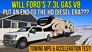 First Tow With The Ford F350 73L Gas Does It Tow My Fifth Wheel Better Than The Diesel Options [upl. by Adrahc825]