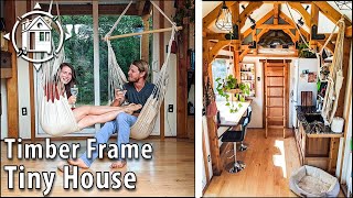 Timber Frame TINY HOUSE Built by Couple Wanting Better Life [upl. by Aimerej]