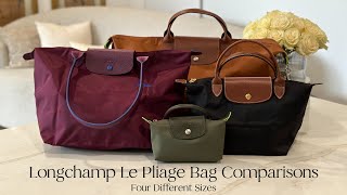 Longchamp Le Pliage Bag Comparisons Four Different Sizes [upl. by Zina]