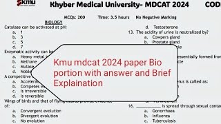 KMU MDCAT PAPER 2024  Bio portion  With ans and Brief Explaination  Past paper mcqs [upl. by Winna]