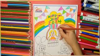 happy new year kids rainbow pencil character drawing viral viralvideo [upl. by Acemahs]