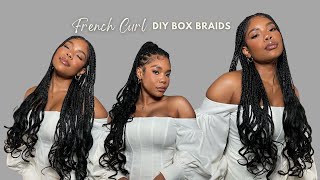 DIY Box Braids With Curly Ends amp How To Style Them Ft Freetress French [upl. by Appleton244]