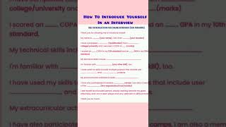 Introduce Yourself  How To Introduce Yourself In English In Online Interview Freshers shorts [upl. by Adnohsel314]