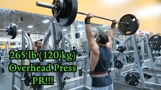 265 lb 120 kg Overhead Press PR  Mike Rosa 21 Years Old 185 lbs [upl. by Asilat]