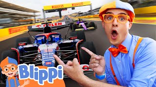 Blippi Rides a Real Formula 1 Race Car 🏎️  Vroom Vroom Vehicle Show  Educational Videos for Kids [upl. by Reseda559]