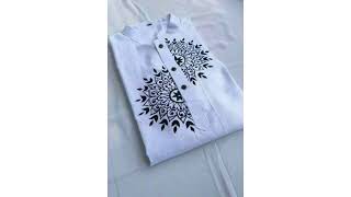 সাদা রং এর হ্যান্ড পেইন্ট পাঞ্জাবির ডিজাইন🥰white colour hand painting panjabi design 2022 [upl. by Carmella]