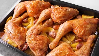 Pollo al Horno Asado con Patatas al Ajillo  Receta muy Fácil Económica y Abundante [upl. by Jews]