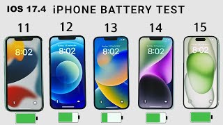 iPhone 15 vs 14 vs 13 vs 12 vs 11 Battery Test  iOS 174 BATTERY TEST [upl. by Aneeuqal]