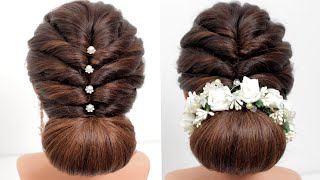 Party hairstyles Hairstyles for mediumamplong hair Low bun Bridal hairstyle Hair tutorial [upl. by Tratner]