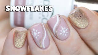 Simple Snowflakes  Pink and Gold Nail Art  Indigo Nails [upl. by Yddeg]