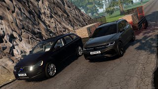 Volvo XC60 vs VW Tiguan Towing 1200kg Up a Steep Hill – Epic BeamNGdrive Showdown [upl. by Ycniuq]