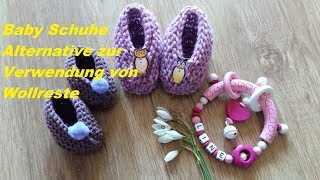 212BabyPuppenschuhe aus WollrestenStricktipps auch für Anfänger [upl. by Anuahc]