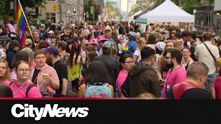 Thousands proudly flood Toronto streets for the annual Dyke March [upl. by Saidnac]