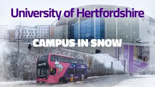 University of Hertfordshire in SNOW  A College lane campus walkthrough  4K [upl. by Leidba]