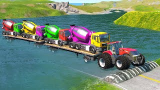 Cars Speed Bumps Flatbed Truck  Cars vs Deep Water  beamngdrive [upl. by Notelrahc]