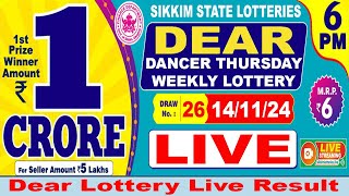 DEAR LOTTERY LIVE 6 PM 14112024 SIKKIM STATE LOTTERY SAMBAD LIVE FROM GANGTOK  LIVE 331 [upl. by Nelie]