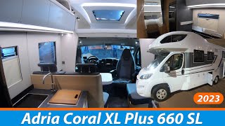 NEU  Adria Coral XL Plus 660 SL  Roomtour 2023  sehr geräumiger Alkoven Camper mit Einzelbetten [upl. by Aztin]