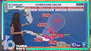 Oscar strengthens into Category 1 hurricane near the Bahamas [upl. by Ertemed510]