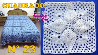 Cuadrado N° 23 Tejido a crochet hojas en relieves paso a paso para mantitas y cobijas de bebe [upl. by Yerdua]