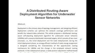 A Distributed Routing Aware Deployment Algorithm for Underwater Sensor Networks [upl. by Nalehp321]