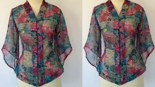 DIY jacket  top cutting and stitching  with designer sleeve very easy method [upl. by Flo]