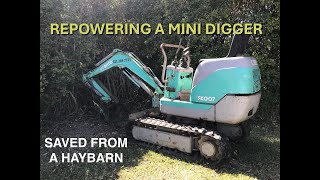 Mini Digger rescue Saving an excavator from a hay barn and getting it running and digging [upl. by Hike]