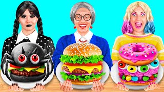 Dev Bir Gökkuşağı ve Siyah Burger Nasıl Yapılır İle Meydan Okuma Wednesday Addams  Şaka Savaşları [upl. by Brower]