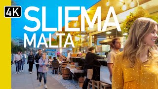 Sliema Malta Nightlife  4K Evening Walking Tour  Whats it like [upl. by Millian]