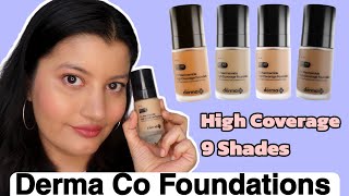 New DERMA CO FOUNDATIONS Review amp Demo  2 Niacinamide High Coverage Foundations  9 Shades [upl. by Yk]