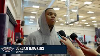 Jordan Hawkins on his back injury teams play  Pelicans Practice 11182024 [upl. by Arahsak]