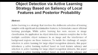 Object Detection via Active Learning Strategy Based on Saliency of Local Features and Posterior Prob [upl. by Horan]