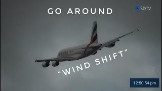 Floating A380  GO Around at Gatwick “Wind Shift” [upl. by Rabjohn]