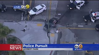 Car Slams Into Vehicle During Police Pursuit In South LA [upl. by Acissaj438]