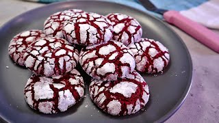 Red Velvet Crinkle Cookies  No Chill Needed Recipe [upl. by Kutzenco]