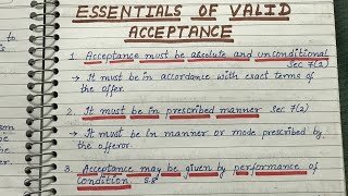 Essential of valid acceptance  acceptance  contract law lawful notes [upl. by Yrret564]