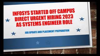 Infosys Hiring freshers as System Engineer 2023  Infosys recruitment  Latest job update [upl. by Naitsabes]