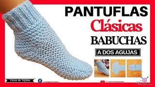 Pantuflas y Babuchas a Dos Agujas Punto Santa Clara  Tejidos a Palillos [upl. by Nehgam365]