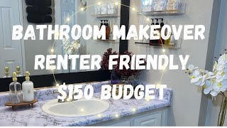 Renter Friendly Bathroom Makeover  Five Below Amazon and Dollar Tree Supplies diy makeover [upl. by Enieledam]