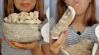 ASMR  chalk covered in clay paste eating with spoon  clay bowl eating chalk eating  clay eating [upl. by Tamsky449]