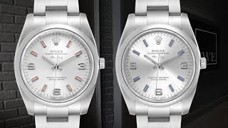 Rolex Air King 34 Silver Dial Pink Baton Blue Baton Hour Markers Steel Watch 114200  SwissWatchExpo [upl. by Neelyar]