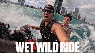 RIDING JET SKIS IN A HURRICANE  JUMPING JET SKIS OFF FREEZING COLD WAVES ON SUNNY ISLES BEACH MIAMI [upl. by Notreve]