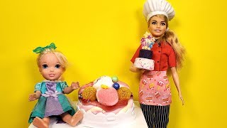 CAKE baking  Elsa and Anna  Barbie  cake shop [upl. by Llednahc]