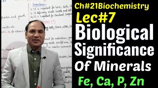 Ch21 Lec7  Biological Significance of Minerals Biochemistry iron calcium phosphorus Zinc [upl. by Linson]