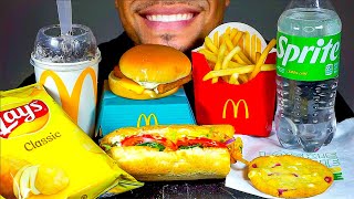 MCDONALDS SUBWAY OREO MCFLURRY 6 INCH TUNA SANDWICH LAYS CHIPS CRUNCHY CHIPS FRENCH FRIES EATING [upl. by Faxun]