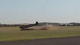 Spitfire MKVIII  MT928 ZXM at RAF Duxford September 21st 2019  striking prop on take off [upl. by Einatirb937]