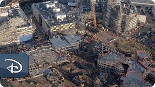 Flyover the Star Wars Galaxys Edge Construction Site  Disney Parks [upl. by Manvel839]