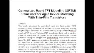 Generalized Rapid TFT Modeling GRTM Framework for Agile Device Modeling With Thin Film Transistors [upl. by Lorita143]