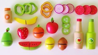 Learn colors learn names of fruits and vegetables make toy salad velcro wooden play food [upl. by Dynah614]